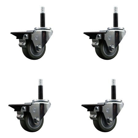 Service Caster 3'' Gray Poly Swivel 3/4'' Expanding Stem Caster Set with Brake, 4PK SCC-EX20S314-PPUB-PLB-34-4